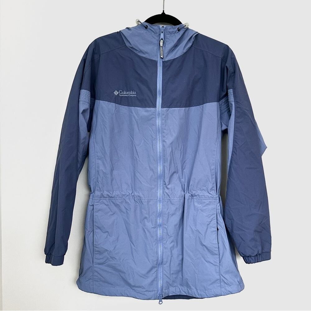Vintage Columbia Nylon Two-Tone Blue Hooded Windbreaker Jacket Women's sz M
